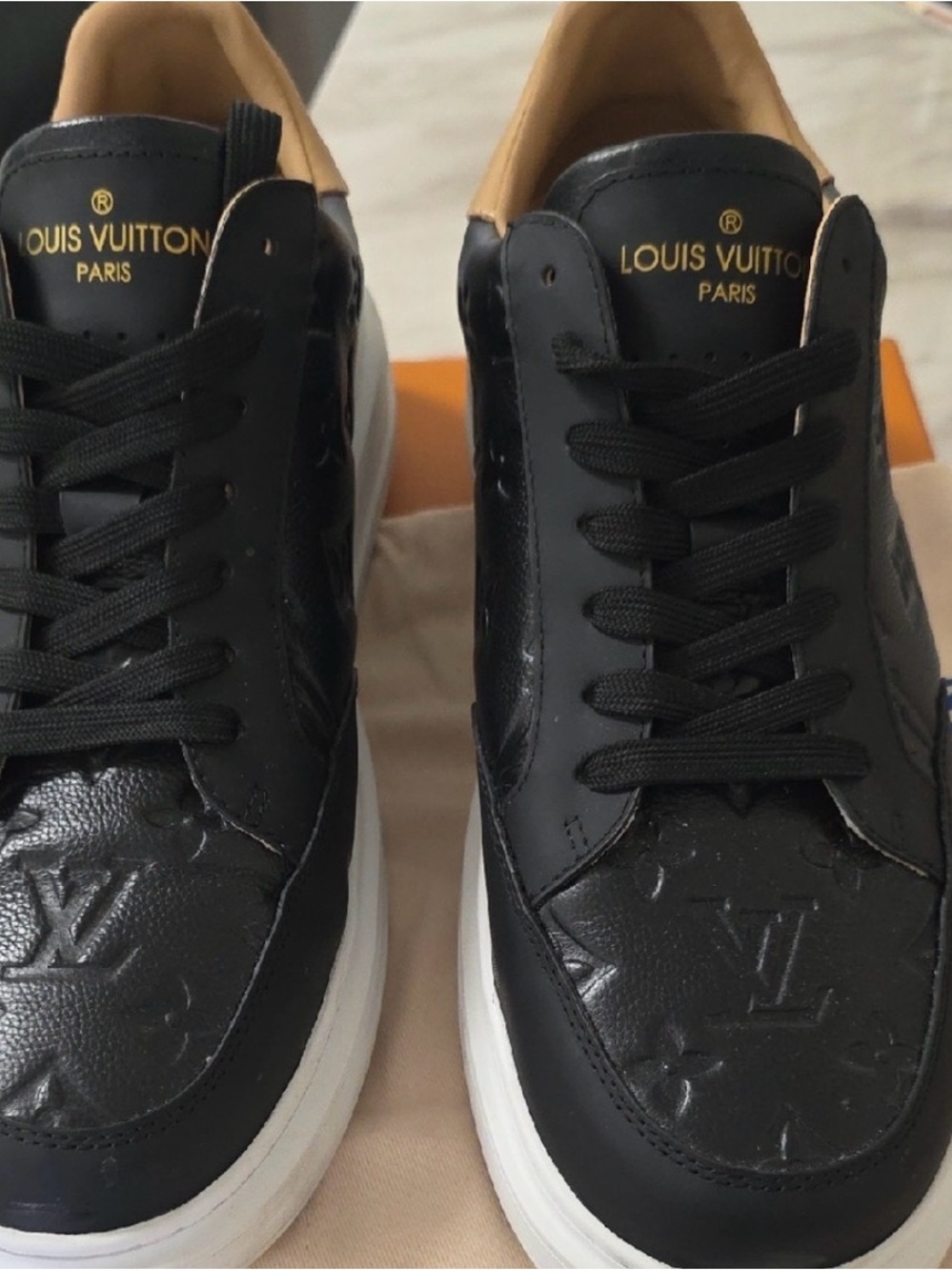 Authentic Louis Vuitton Black Leather Low-Top Sneakers with White Sole